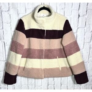 Nordstrom BP Sherpa Teddy Fuzzy Striped Jacket Sweater Snap Closure Size Large